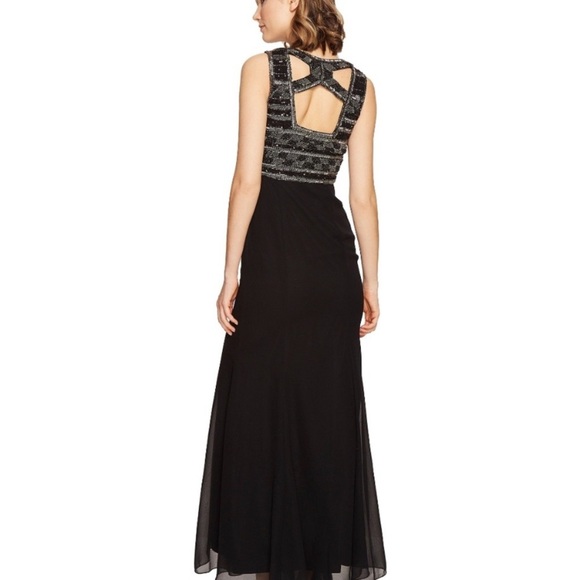 Adrianna Papell - Sequined Cutout Bodice High Slit Maxi Dress - Picture 3 of 16